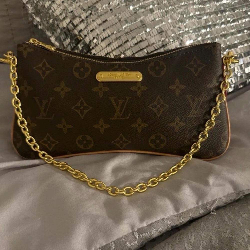 Louis Vuitton Monogram Canvas Wristlet with Gold Chain Strap